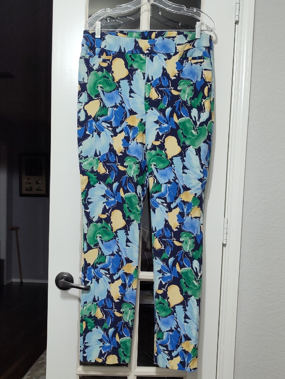 Chico's Brigitte Slim Ankle Pants, Blue-Green-Yellow Floral Print, Size 2/12T